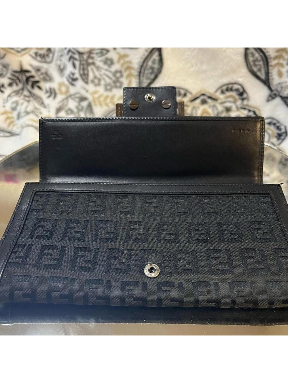 FENDI Zucchino Monogram Canvas Long Bi-Fold Wallet, Black, Vintage - Picture 11 of 14